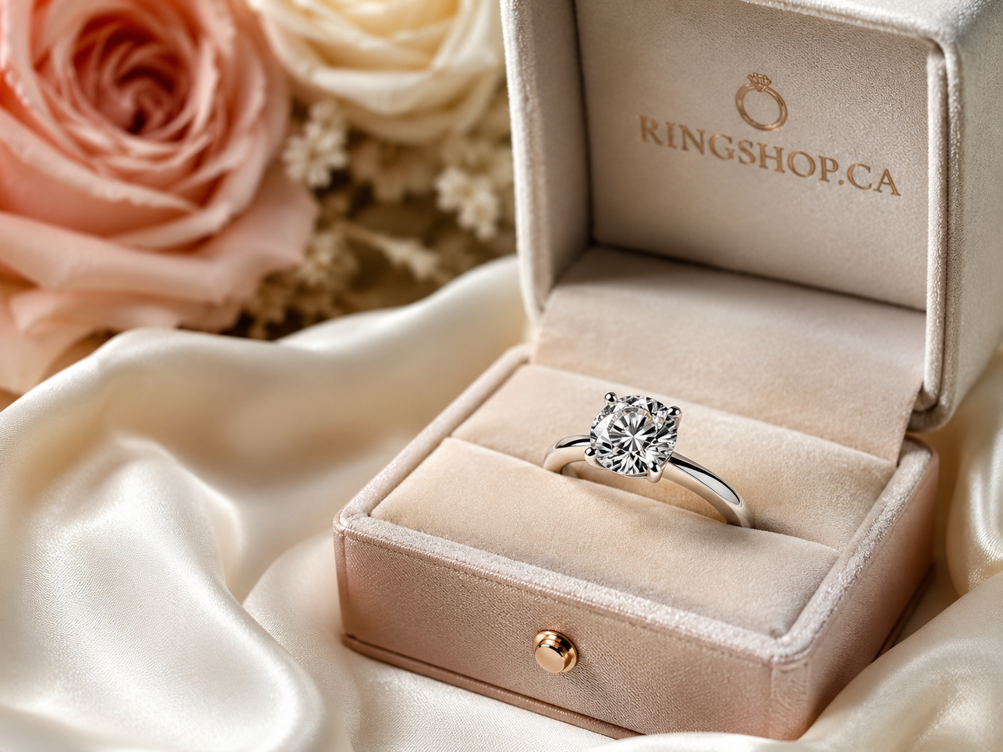 Diamond engagement ring in a luxury ring box